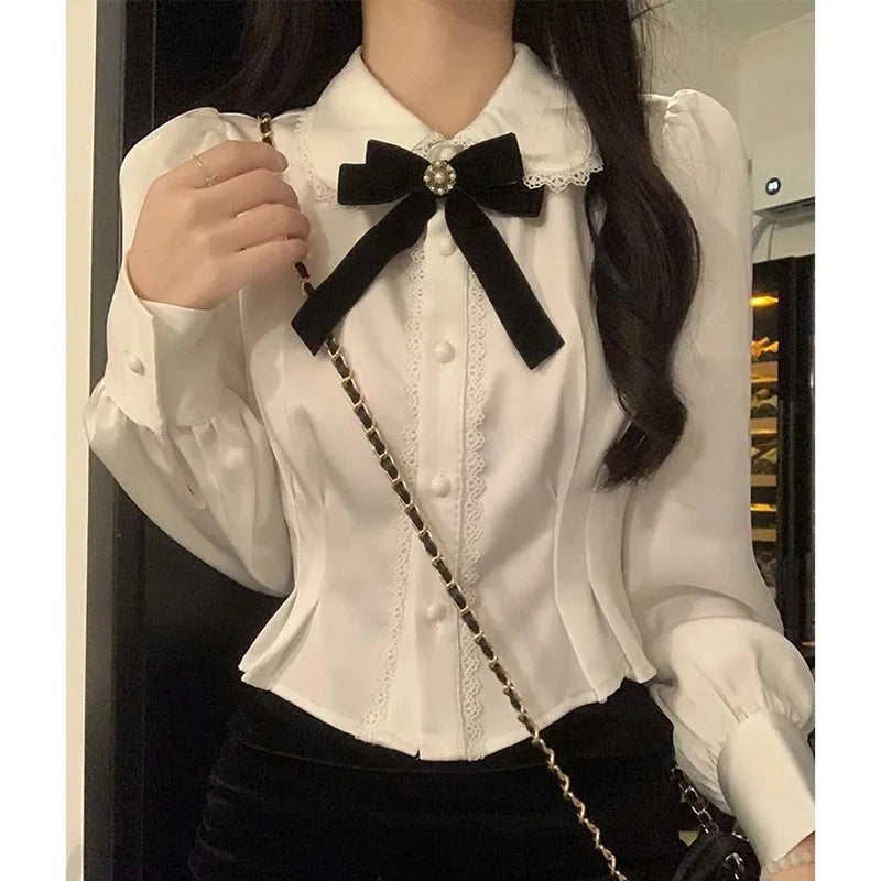 Bow Lace Patchwork Blouse